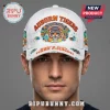 Distressed white Auburn Tigers trucker hat with retro tropical tiger in sunglasses graphic! Orange text reads 