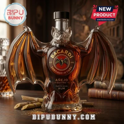 Bacardi Bat Shaped Anejo Cuatro Rum Glass Whiskey Bottle Decanter