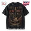Black acid wash t-shirt with Bon Jovi guitar, eagle wings, US flag, and 1776-2026 250 Years of Freedom text graphic!