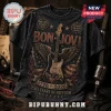 Vintage black acid wash Bon Jovi t-shirt with winged guitar, American flag, and 1776-2026 250 Years of Freedom text!