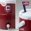 Red cooler cup with a shield logo and a blue straw!