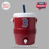 Full view of a red cooler cup with a blue straw!
