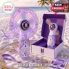 White and purple BTS handheld fan with glowing 'WE ARE BULLETPROOF BTS ARMY FOREVER' text! Features BTS logo and '7' design!