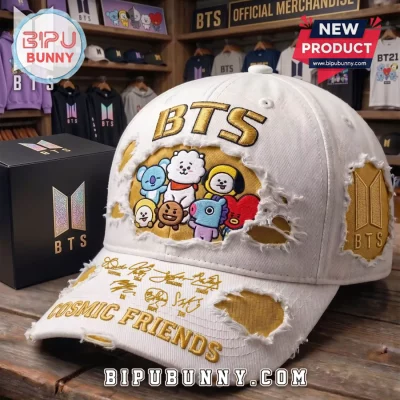 BTS BT21 Cosmic Friends Distressed Embroidered Signatures Baseball Cap
