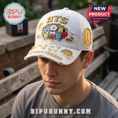 BTS BT21 Cosmic Friends Distressed Embroidered Signatures Baseball Cap