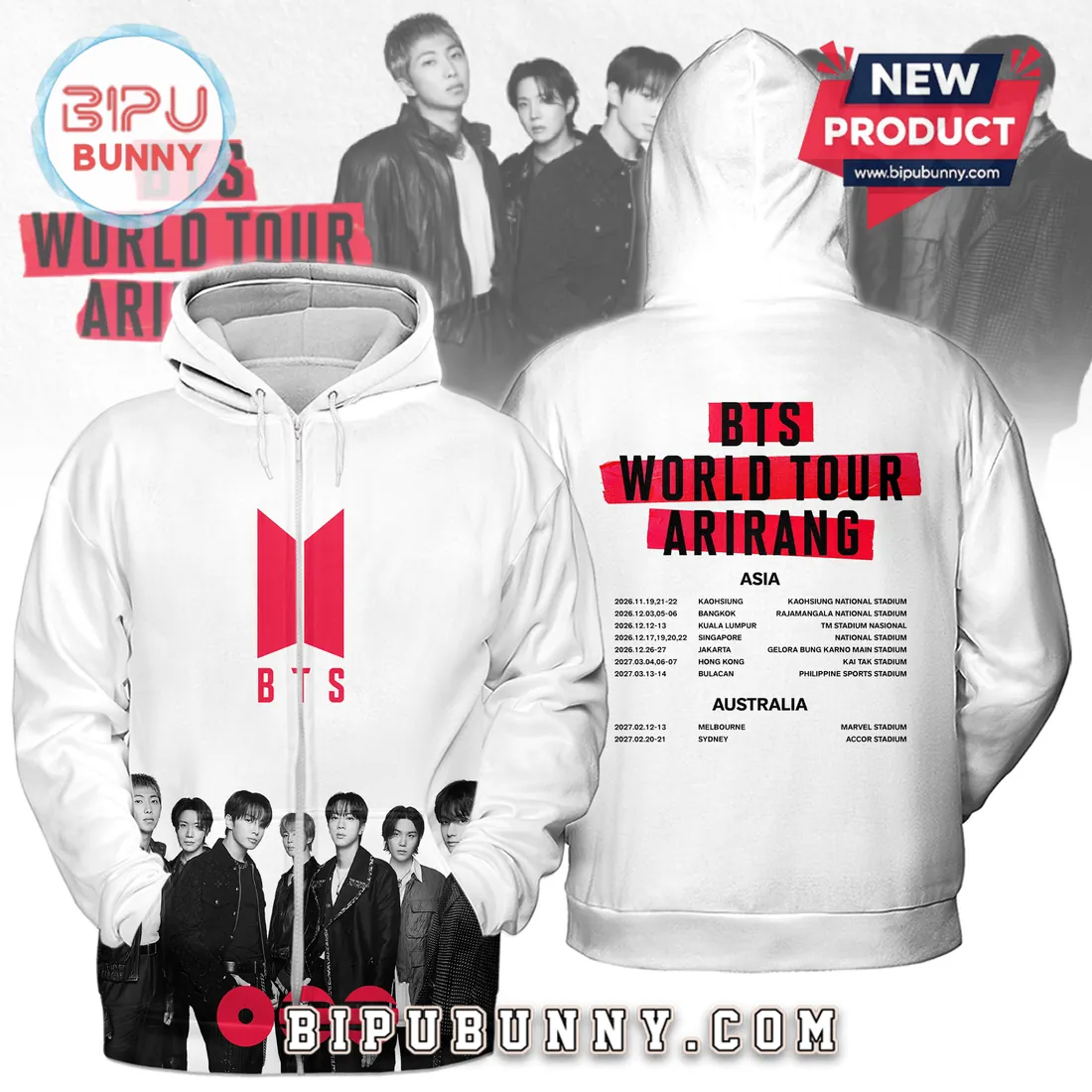 BTS World Tour Arirang 2026-2027 Concert Pullover Hoodie BTS World Tour Arirang 2026-2027 Concert Pullover Hoodie