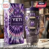 Purple tie-dye Yeti tumbler featuring BTS logo, guitar hardware, and Borahae text in a limited edition design!