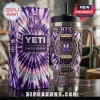 BTS Yeti tumbler with purple tie-dye pattern, guitar gear design, and Borahae text on metal finish.!