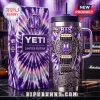 Purple tie-dye BTS Yeti tumbler with metallic guitar gear details and Borahae text featuring galaxy accents!