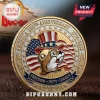 Gold commemorative coin with beaver wearing Uncle Sam hat, US flag background, text America 250th Anniversary 1776-2026!