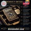 Black and gold ornate Zippo style lighter case, 'COLLINGWOOD FOOTBALL CLUB MAGPIES' text, 1892, magpie logo!