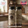 Beige water bottle, black lid, dog wearing cowboy hat, text 'COOL IT Cowboy' and 'Stay Pawsitive Your Name', paw prints!