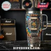 Stainless steel tumbler with Def Leppard guitar graphics, tie-dye accents, and text reading Pour Some Sugar On Me.!