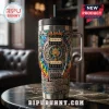 Def Leppard tumbler featuring guitar graphics, tie-dye patterns, and text Pour Some Sugar On Me and Rock Of Ages!