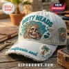Distressed light blue baseball cap featuring embroidered skull with palms and text Dirty Heads and California soul!