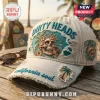 Distressed beige baseball cap with Dirty Heads text embroidery, skull, palm tree, and California soul design!