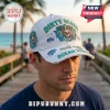 White distressed baseball cap, retro skull octopus design, 'DIRTY HEADS OCEAN VIBES' text, aqua accents!