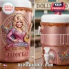 Three detailed frames of a pink sparkling cooler cup showing the portrait crystals and butterfly decal!