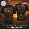 Black vintage style t-shirt with Easy Rider motorcycle graphic, Route 66 sign, eagle, and American flag background!