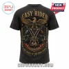 Black vintage motorcycle t-shirt with eagle graphic, Route 66 sign, flames, and Easy Rider Born To Be Wild text!