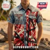 Vintage denim shirt with red black and white striped pattern, VH logo, text Panama and Est 1972 on a beach background!