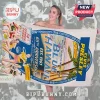 White beach towel featuring vintage Blue Hawaii Elvis Presley movie poster art with palm trees and hula dancers!