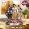 Decorative Elvis Presley multi-figure commemorative statue with gold medallion and rock and roll icons on base!