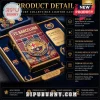 Glossy red, navy blue, gold vintage lighter case with FC Barcelona logo, text 