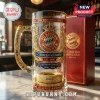 Clear glass beer stein with gold FC Bayern Munchen crest logo, Allianz Arena base detail, and 126th anniversary text design!