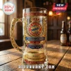Glass beer mug with gold ornate handle, FC Bayern Munchen crest, 126th Anniversary text, and Allianz Arena base graphic!