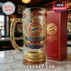 Glass beer stein with FC Bayern Munchen logo gold ornate handle Allianz Arena base and 126th anniversary text detail!
