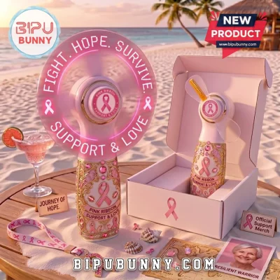 Fight Hope Survive Pink Ribbon LED Breast Cancer Awareness Hand Fan
