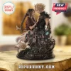 Detailed fantasy statue of Cloud Strife & Aerith Gainsborough from Final Fantasy VII 30th anniversary! Dark, intricate design with gears, tracks, city and white lilies!