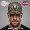 Distressed olive baseball cap, bronze industrial metal design with skull, brass knuckles, text FIVE FINGER DEATH PUNCH, S F D P, EUROPE 2027!