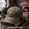 Dark distressed cap with metallic Five Finger Death Punch skull emblem, 5FDP brass knuckles, Europe 2027 text, and matching brim lettering!