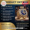 Gold Masonic ring with central blue gemstone and G symbol text reading Freemason Faith Hope Charity and Brotherhood!