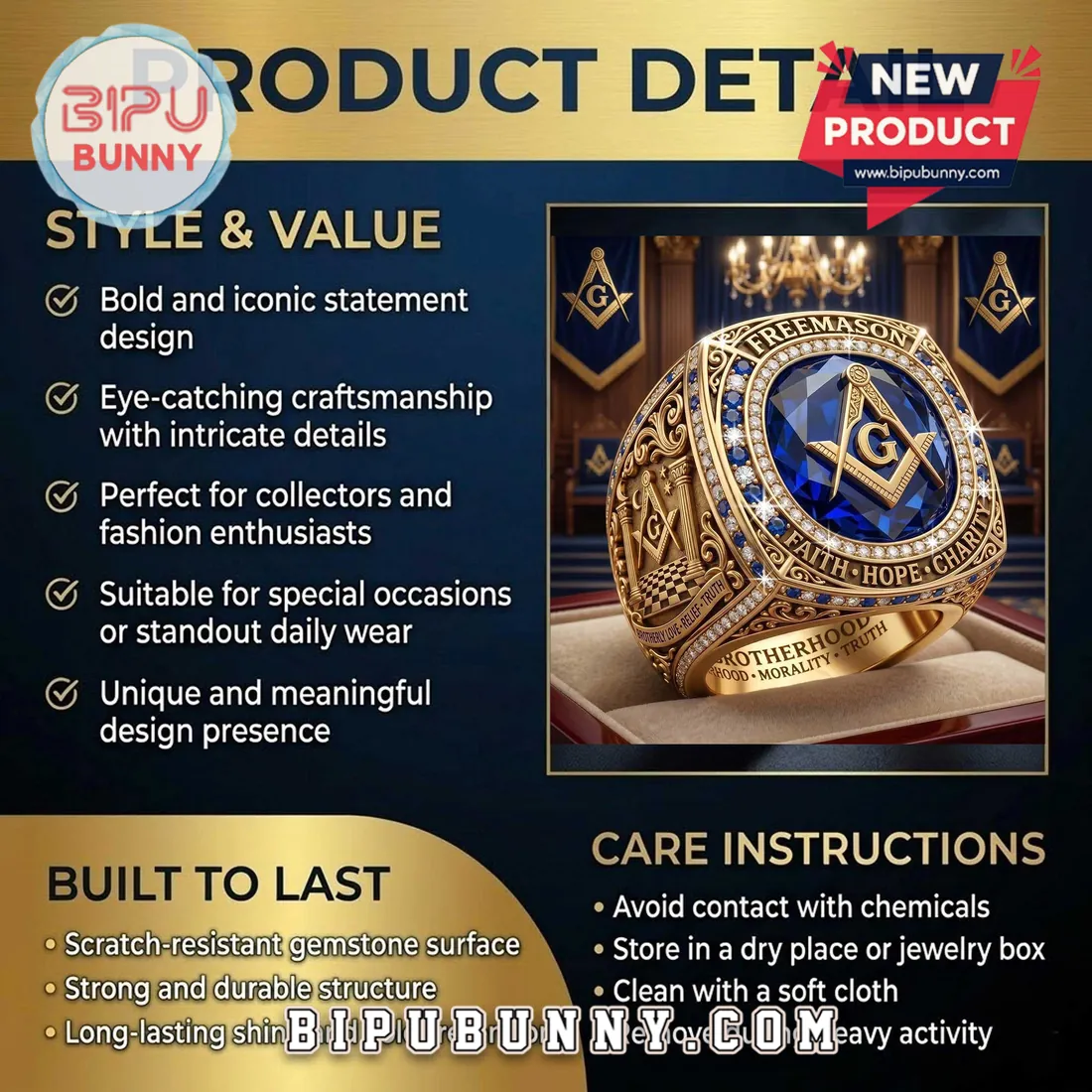Freemason Gold Blue Sapphire Diamond Brotherhood Emblem Ring Freemason Gold Blue Sapphire Diamond Brotherhood Emblem Ring