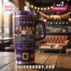 Purple Friends TV show 32nd Anniversary tumbler with characters, Central Perk logo, text 