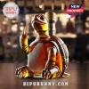 Amber glass liquor decanter shaped like a turtle giving the middle finger on a dark wooden bar background!