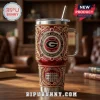 Red Yeti tumbler with gold filigree, Georgia Bulldogs logo, and Sanford Stadium graphic in a luxury vintage design!