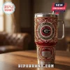 Red and gold Georgia Bulldogs stainless steel tumbler with rhinestone detailing and Sanford Stadium graphic illustration!