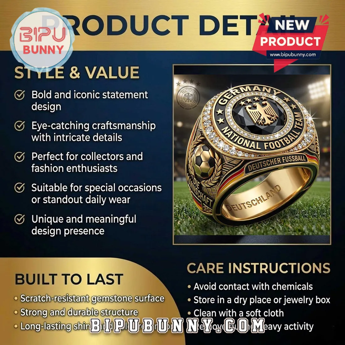 Germany National Football Team Premium Gold Ring Germany National Football Team Premium Gold Ring