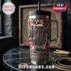 Ghost band stainless steel tumbler with red white and blue tie dye pattern and embossed guitar hardware design!