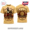 Tan Kentucky Derby t-shirt with horse racing graphic featuring a jockey, roses, and gold trophy text on front and back!