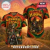 Tie dye t-shirt with Grateful Dead psychedelic skeleton rider graphic orange yellow green print on black fabric!