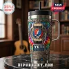 Stainless steel tumbler with Grateful Dead tie dye design, guitar bridge graphics, and What A Long Strange Trip text!