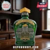 Green glass bottle with Packers 105th anniversary label Lambeau Field design and yellow cheese shaped bottle cap!