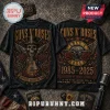 Black vintage Guns N Roses graphic t-shirt with skull top hat guitar logo and 1985-2025 anniversary text design!