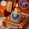 Gold luxury Houston Astros Zippo lighter with blue and orange logo, diamond accents, text