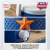 Three close up views of a blue cooler lid star and spigot!